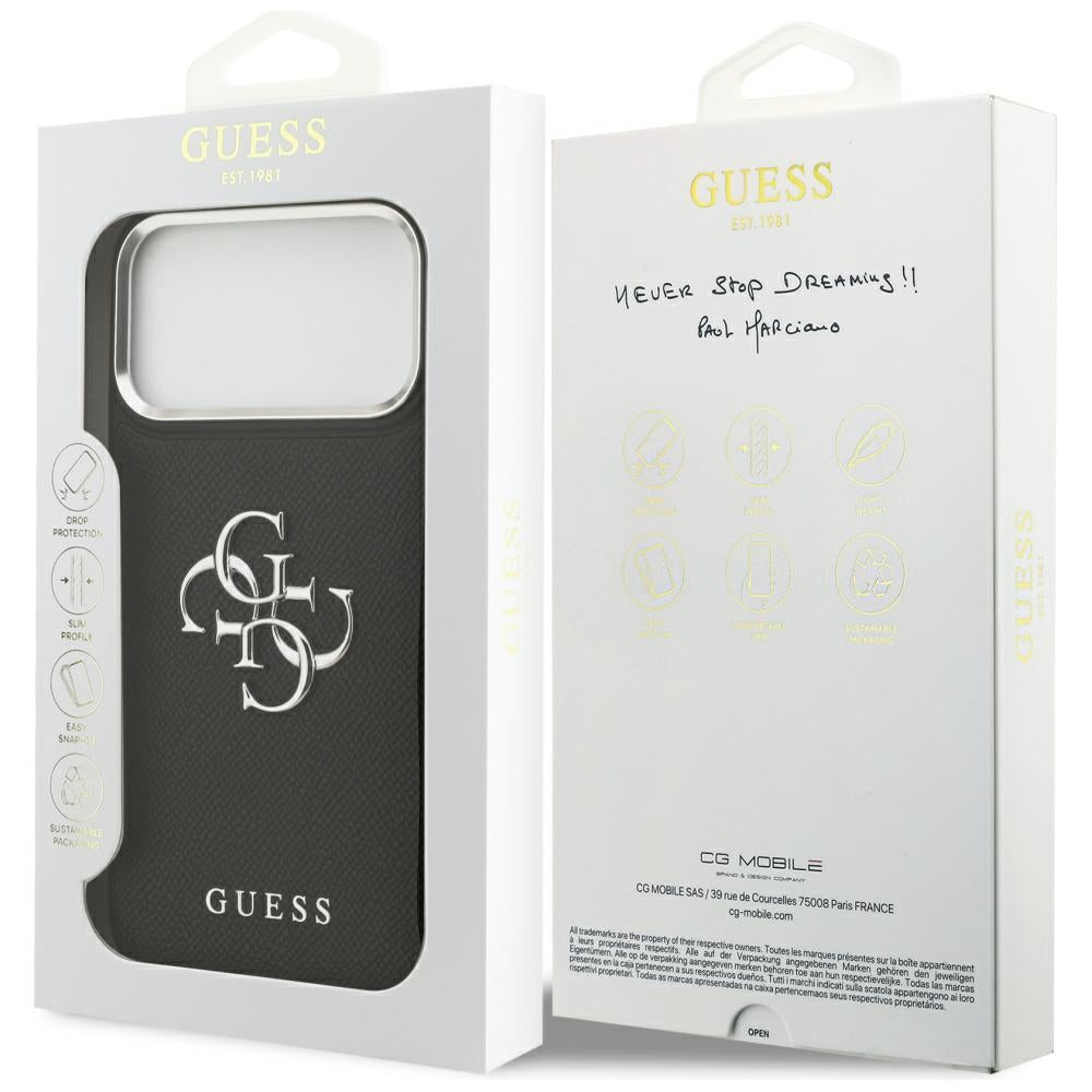 Θήκη για Apple iPhone 17 Pro, Guess, 4G Grained Big and Classic Logo, Μαύρη Ασημί