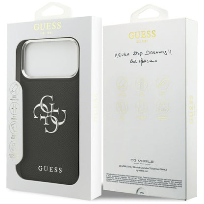 Θήκη για Apple iPhone 17 Pro, Guess, 4G Grained Big and Classic Logo, Μαύρη Ασημί