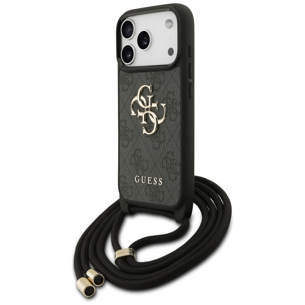 Θήκη για Apple iPhone 17 Pro, Guess, Crossbody Cord 4G Big Log, Μαύρη