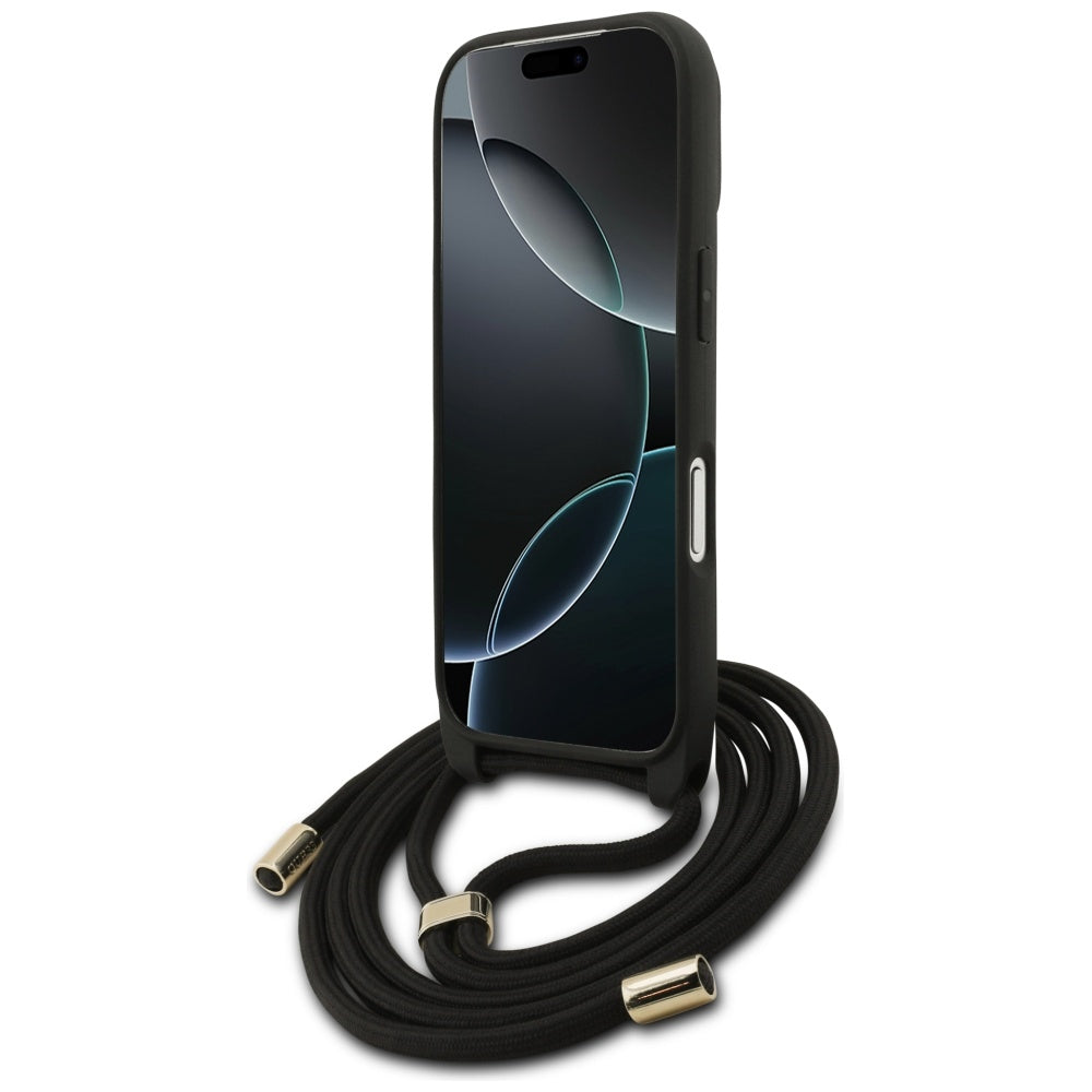 Θήκη για Apple iPhone 17 Pro, Guess, Crossbody Cord 4G Big Log, Μαύρη
