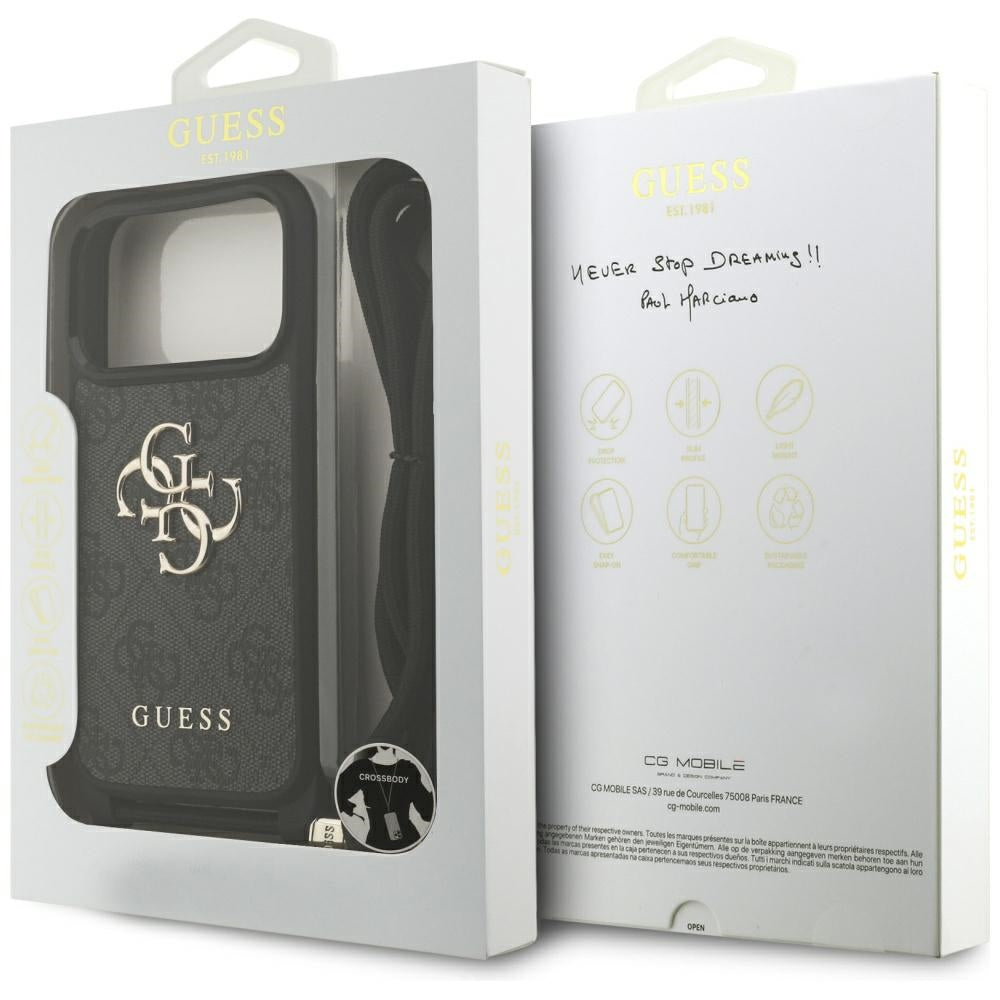 Θήκη για Apple iPhone 17 Pro, Guess, Crossbody Cord 4G Big Log, Μαύρη