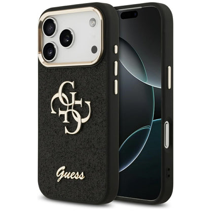 Θήκη για Apple iPhone 17 Pro, Guess, Fixed Glitter Big 4G Metal Frame, Μαύρη