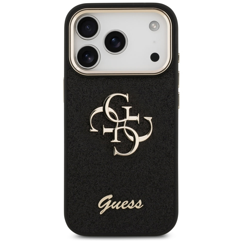 Θήκη για Apple iPhone 17 Pro, Guess, Fixed Glitter Big 4G Metal Frame, Μαύρη
