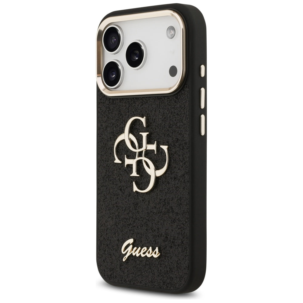 Θήκη για Apple iPhone 17 Pro, Guess, Fixed Glitter Big 4G Metal Frame, Μαύρη