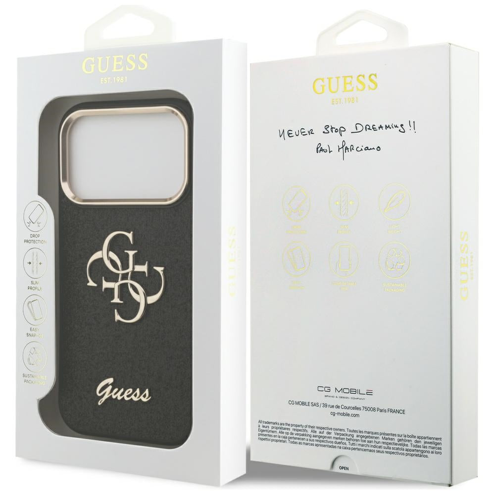 Θήκη για Apple iPhone 17 Pro, Guess, Fixed Glitter Big 4G Metal Frame, Μαύρη