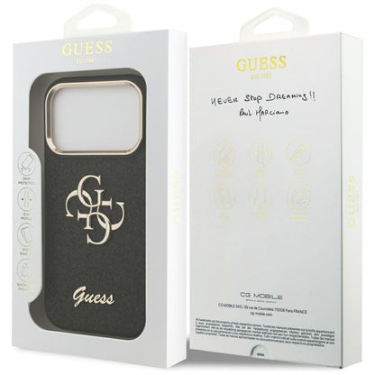 Θήκη για Apple iPhone 17 Pro, Guess, Fixed Glitter Big 4G Metal Frame, Μαύρη