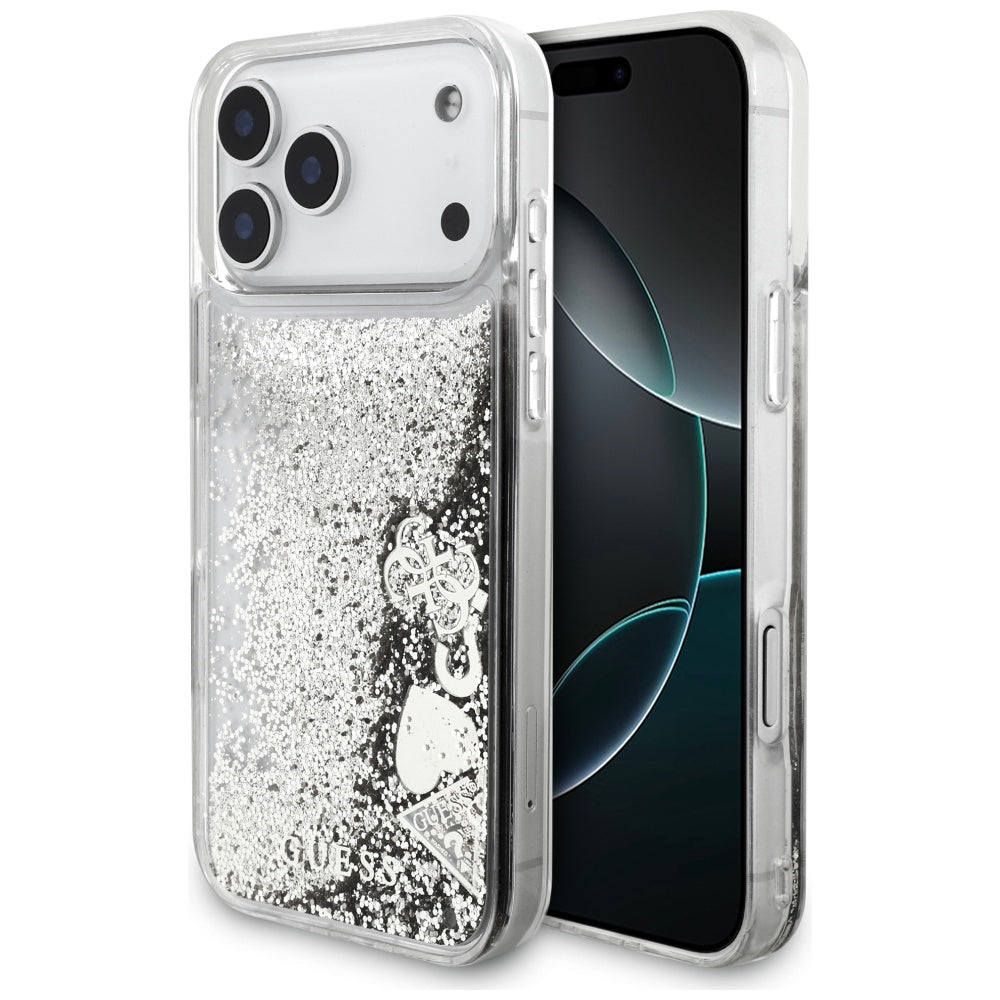 Θήκη για Apple iPhone 17 Pro, Guess, Liquid Glitter Charms, Ασημί