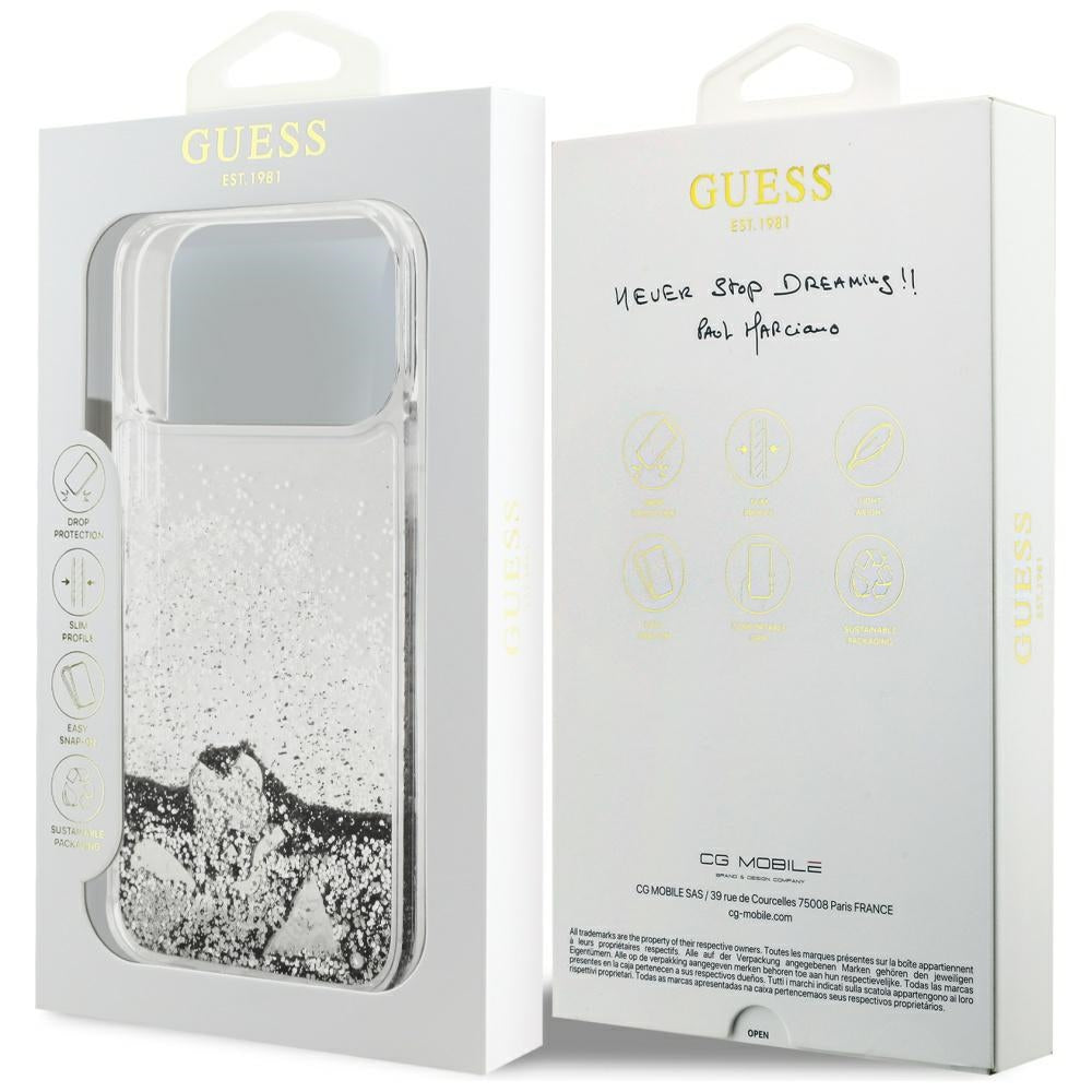 Θήκη για Apple iPhone 17 Pro, Guess, Liquid Glitter Charms, Ασημί