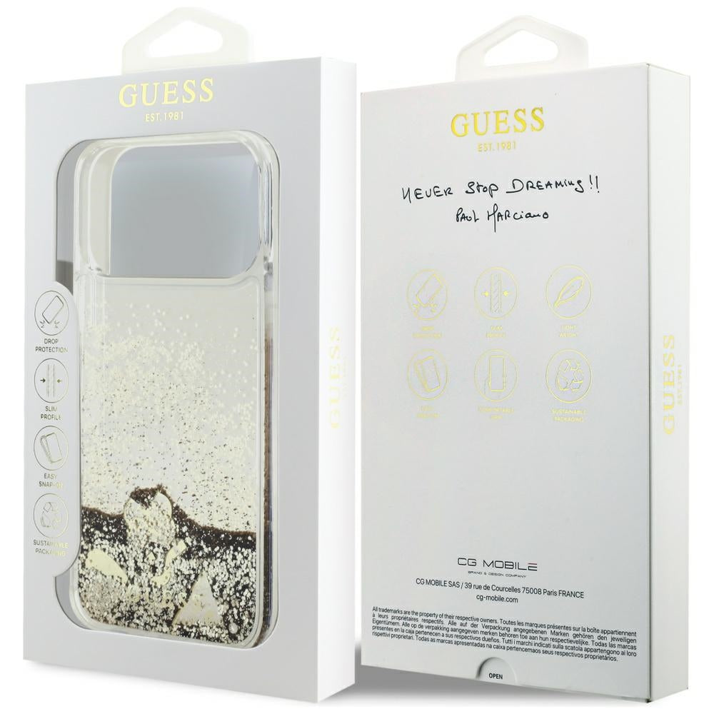 Θήκη για Apple iPhone 17 Pro, Guess, Liquid Glitter Charms, Χρυσή