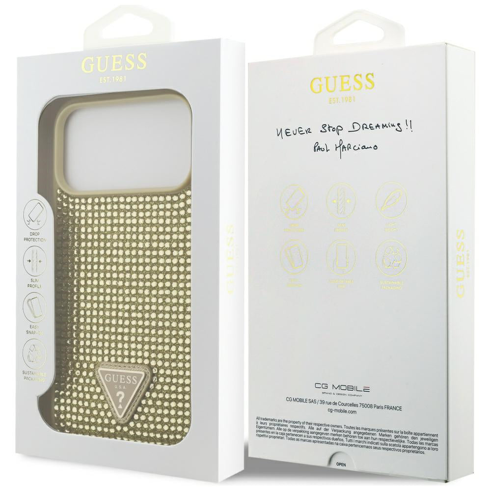 Θήκη για Apple iPhone 17 Pro, Guess, Rhinestone Triangle Logo, Χρυσή