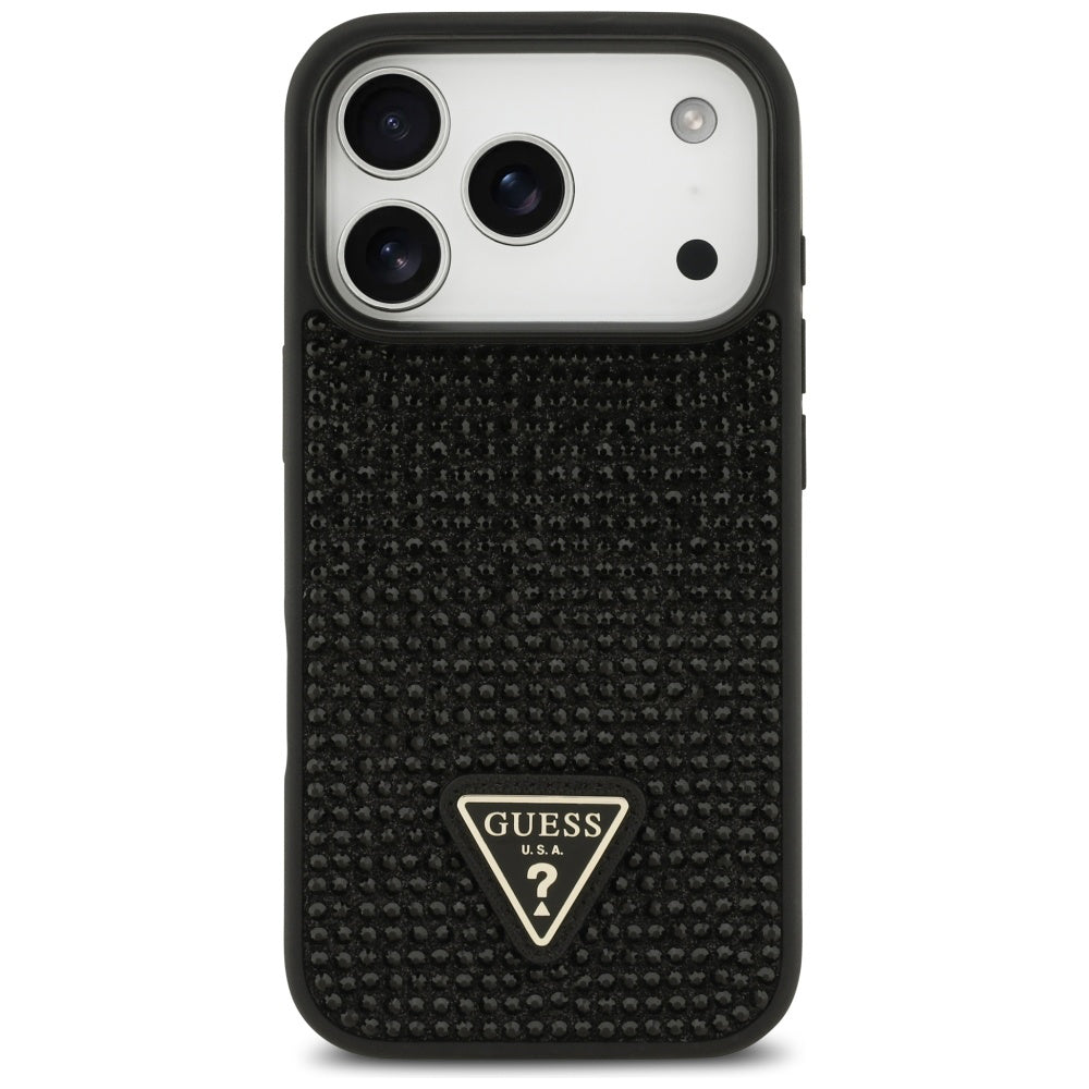 Θήκη για Apple iPhone 17 Pro, Guess, Rhinestone Triangle Logo, Μαύρη