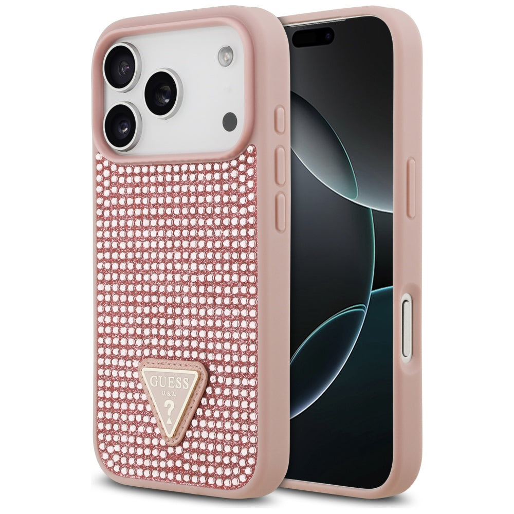 Θήκη για Apple iPhone 17 Pro, Guess, Rhinestone Triangle Logo, Ροζ