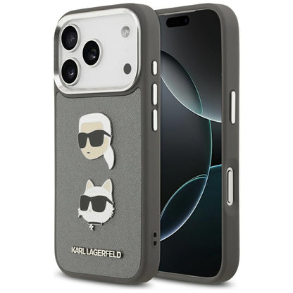 Θήκη για Apple iPhone 17 Pro, Karl Lagerfeld, Grained Karl & Choupette's Heads Pins and Logo, Γκρι