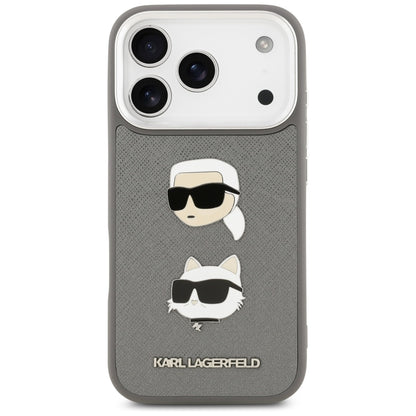 Θήκη για Apple iPhone 17 Pro, Karl Lagerfeld, Grained Karl & Choupette's Heads Pins and Logo, Γκρι