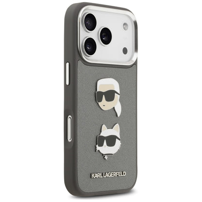 Θήκη για Apple iPhone 17 Pro, Karl Lagerfeld, Grained Karl & Choupette's Heads Pins and Logo, Γκρι