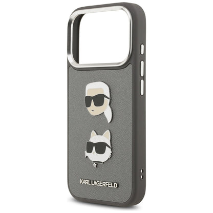Θήκη για Apple iPhone 17 Pro, Karl Lagerfeld, Grained Karl & Choupette's Heads Pins and Logo, Γκρι