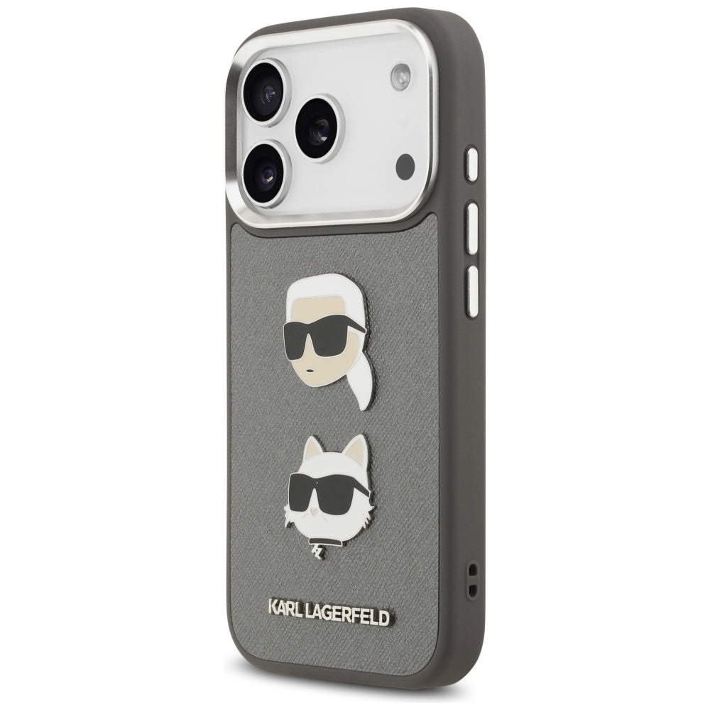 Θήκη για Apple iPhone 17 Pro, Karl Lagerfeld, Grained Karl & Choupette's Heads Pins and Logo, Γκρι