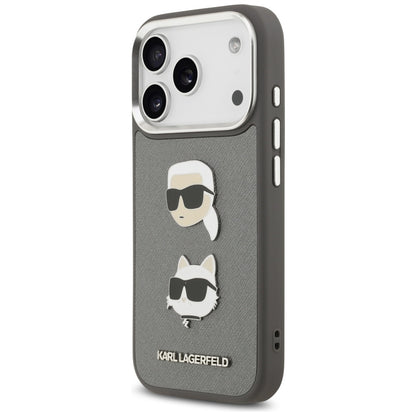 Θήκη για Apple iPhone 17 Pro, Karl Lagerfeld, Grained Karl & Choupette's Heads Pins and Logo, Γκρι