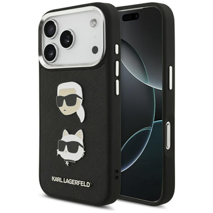 Θήκη για Apple iPhone 17 Pro, Karl Lagerfeld, Grained Karl & Choupette's Heads Pins and Logo, Μαύρη