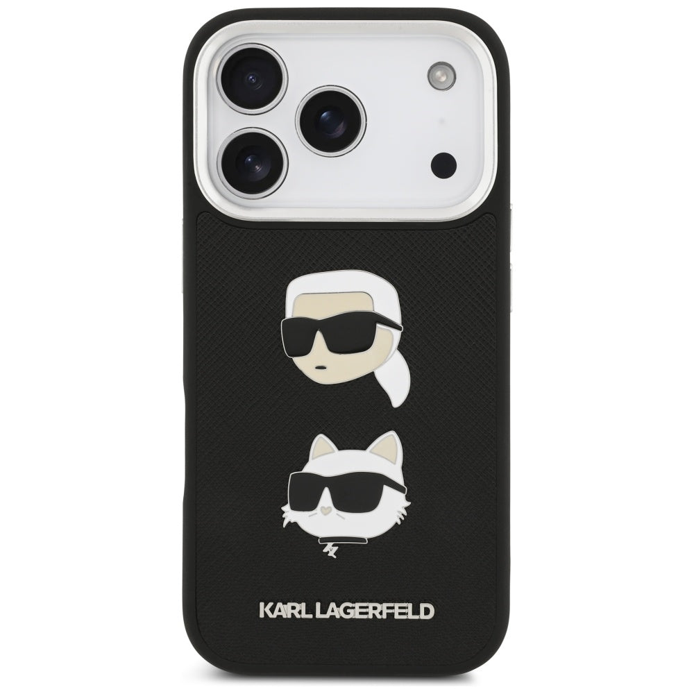 Θήκη για Apple iPhone 17 Pro, Karl Lagerfeld, Grained Karl & Choupette's Heads Pins and Logo, Μαύρη