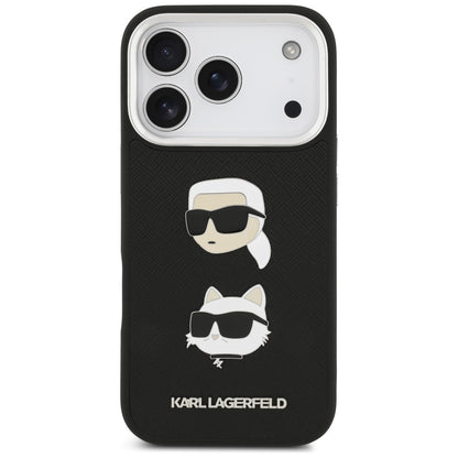 Θήκη για Apple iPhone 17 Pro, Karl Lagerfeld, Grained Karl & Choupette's Heads Pins and Logo, Μαύρη