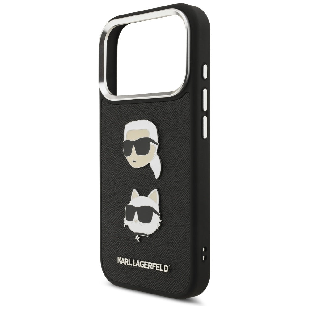 Θήκη για Apple iPhone 17 Pro, Karl Lagerfeld, Grained Karl & Choupette's Heads Pins and Logo, Μαύρη