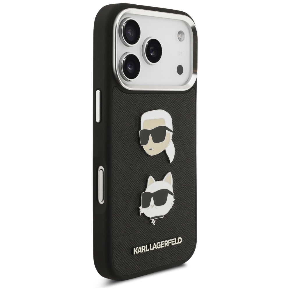 Θήκη για Apple iPhone 17 Pro, Karl Lagerfeld, Grained Karl & Choupette's Heads Pins and Logo, Μαύρη