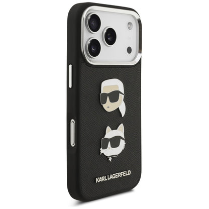 Θήκη για Apple iPhone 17 Pro, Karl Lagerfeld, Grained Karl & Choupette's Heads Pins and Logo, Μαύρη