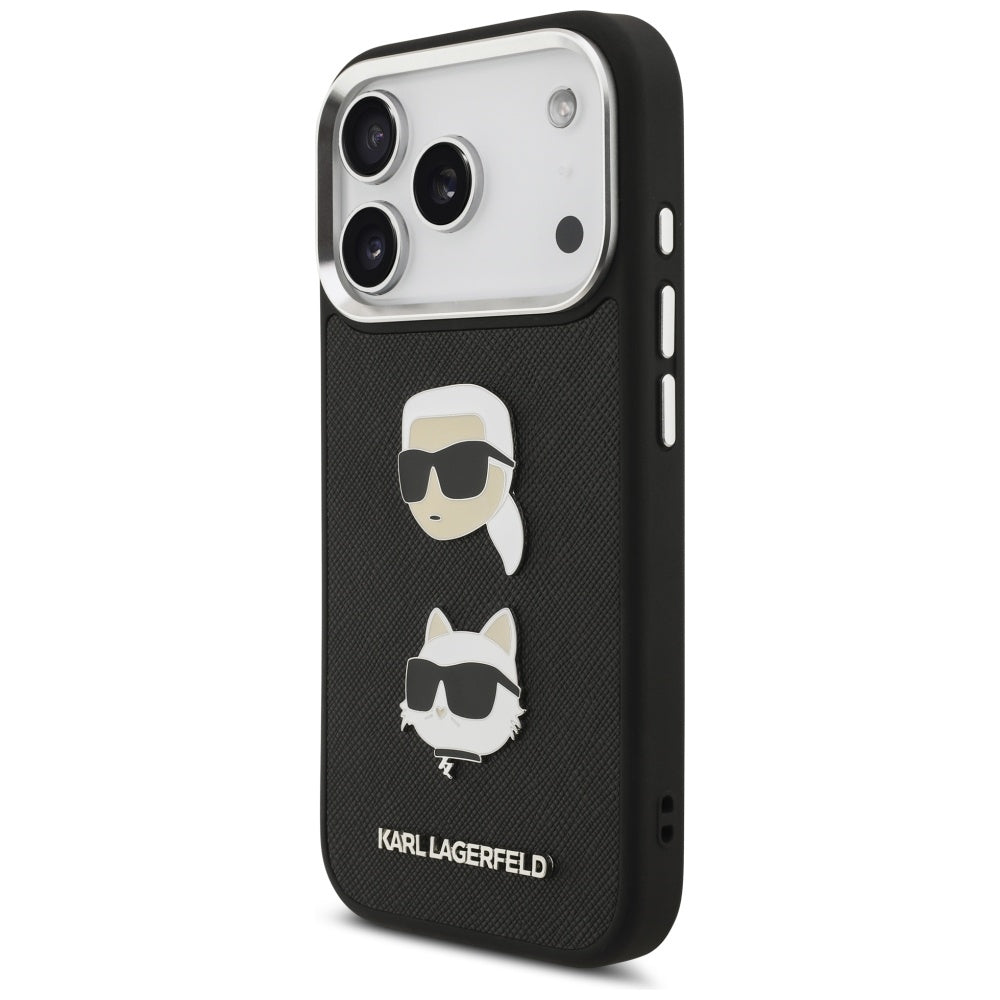 Θήκη για Apple iPhone 17 Pro, Karl Lagerfeld, Grained Karl & Choupette's Heads Pins and Logo, Μαύρη