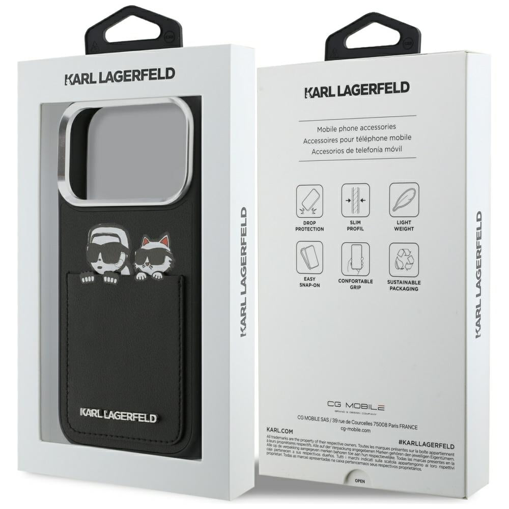 Θήκη για Apple iPhone 17 Pro, Karl Lagerfeld, Karl & Choupette Print with Pocket, Μαύρη