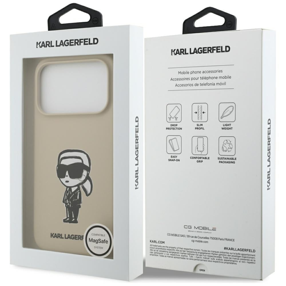 Θήκη για Apple iPhone 17 Pro, Karl Lagerfeld, Sketch and Logo Karl, Καφέ