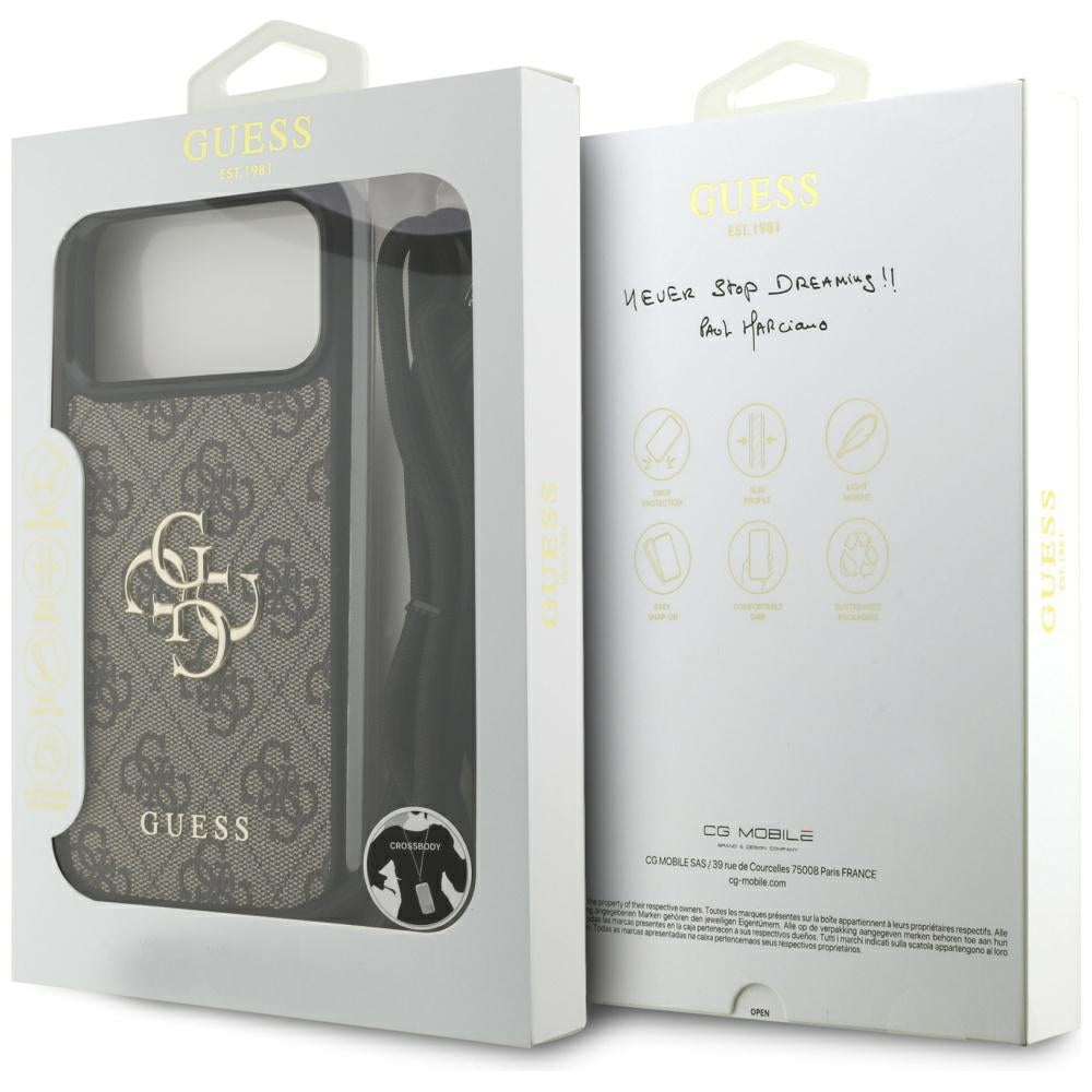 Θήκη για Apple iPhone 17 Pro Max, Guess, 4G CBDY Big Logo with Cord Strap, Καφέ