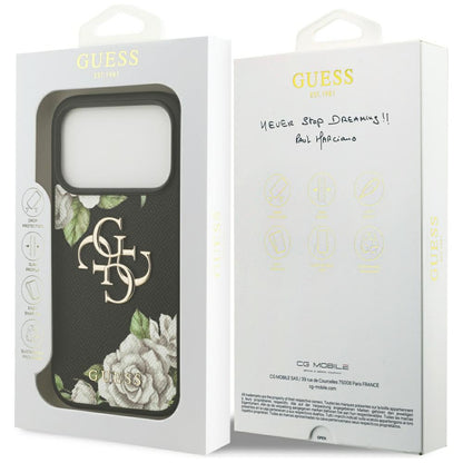 Θήκη για Apple iPhone 17 Pro Max, Guess, 4G Grained Roses Big Logo, Μαύρη