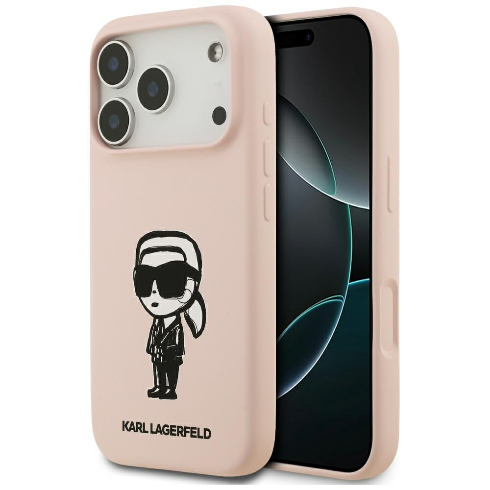 Θήκη για Apple iPhone 17 Pro Max, Karl Lagerfeld, Σκίτσο και Λογότυπο Karl, Ροζ