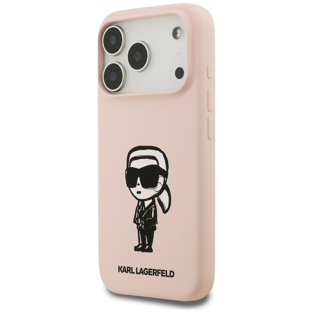 Θήκη για Apple iPhone 17 Pro Max, Karl Lagerfeld, Σκίτσο και Λογότυπο Karl, Ροζ