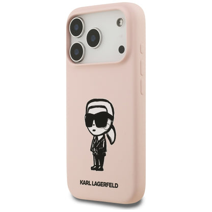 Θήκη για Apple iPhone 17 Pro Max, Karl Lagerfeld, Σκίτσο και Λογότυπο Karl, Ροζ