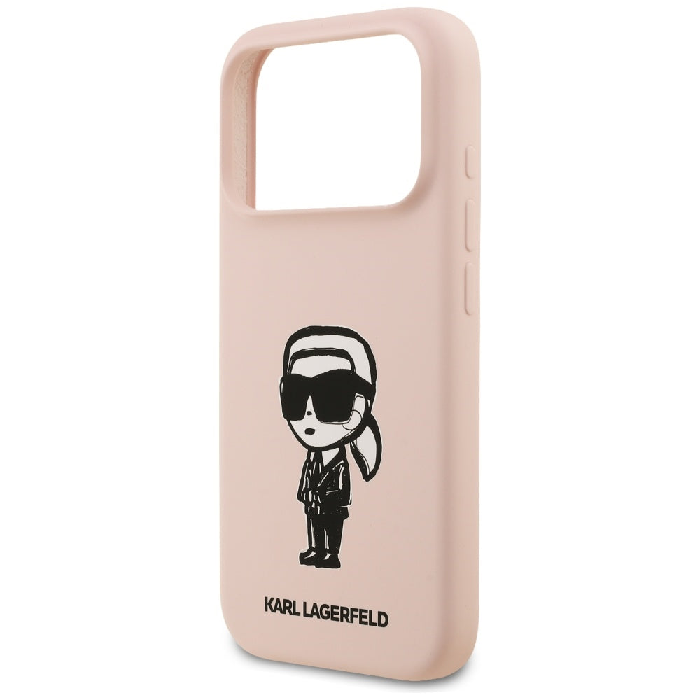 Θήκη για Apple iPhone 17 Pro Max, Karl Lagerfeld, Σκίτσο και Λογότυπο Karl, Ροζ