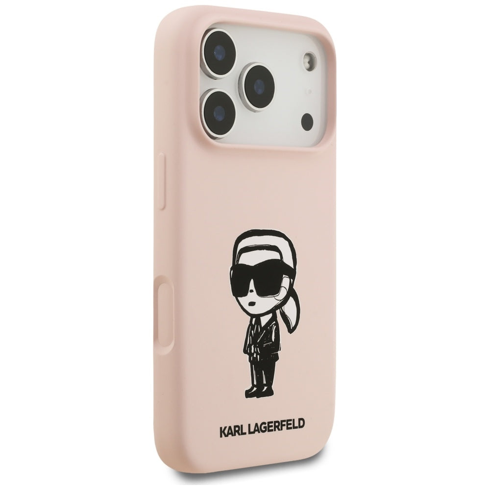 Θήκη για Apple iPhone 17 Pro Max, Karl Lagerfeld, Σκίτσο και Λογότυπο Karl, Ροζ
