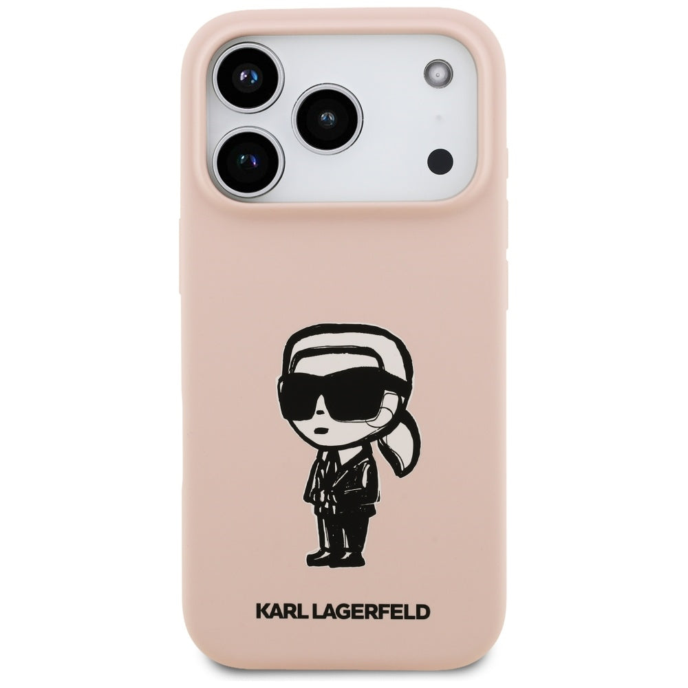 Θήκη για Apple iPhone 17 Pro Max, Karl Lagerfeld, Σκίτσο και Λογότυπο Karl, Ροζ