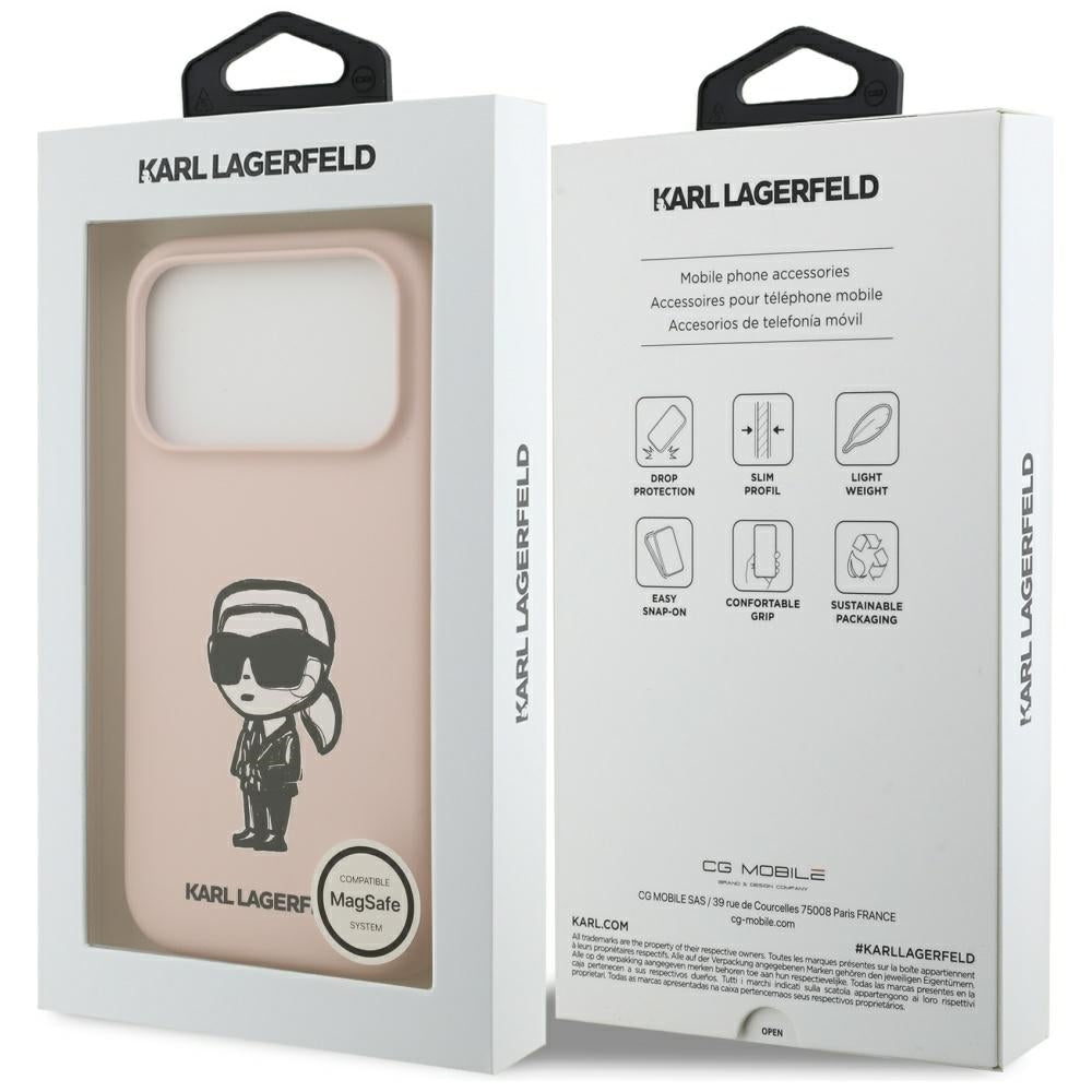 Θήκη για Apple iPhone 17 Pro Max, Karl Lagerfeld, Σκίτσο και Λογότυπο Karl, Ροζ