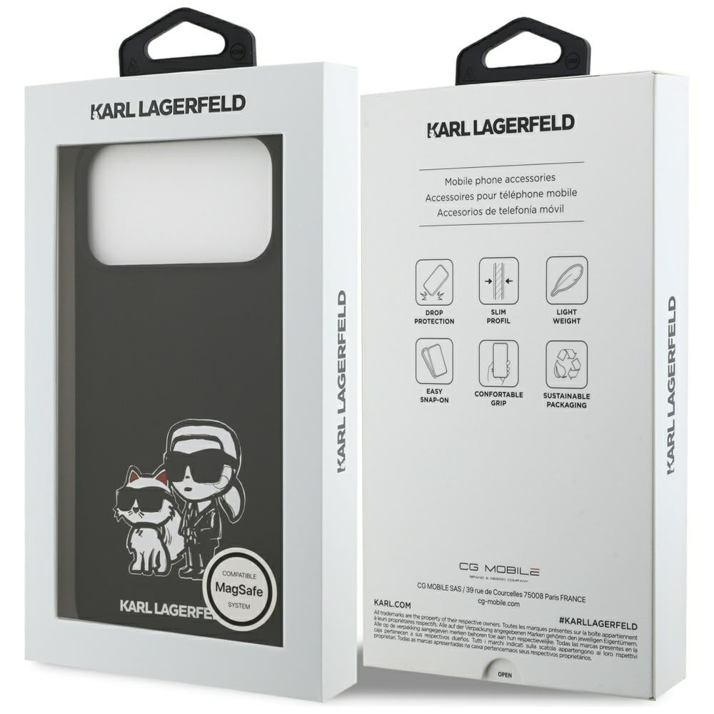 Θήκη για Apple iPhone 17 Pro Max, Karl Lagerfeld, Sketch and Logo Karl & Choupette, Μαύρη
