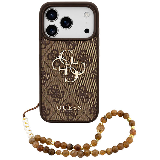 Θήκη για Apple iPhone 18 Pro / 17 Pro, Guess, 4G Classic Logo με λουράκι, Καφέ