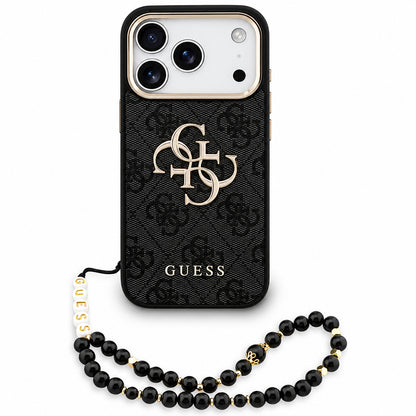 Θήκη για Apple iPhone 18 Pro / 17 Pro, Guess, 4G Classic Logo με λουράκι, Μαύρο Χρυσό