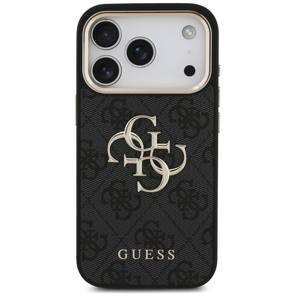 Θήκη για Apple iPhone 18 Pro / 17 Pro, Guess, 4G Classic Logo με λουράκι, Μαύρο Χρυσό