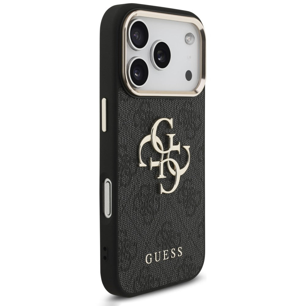 Θήκη για Apple iPhone 18 Pro / 17 Pro, Guess, 4G Classic Logo με λουράκι, Μαύρο Χρυσό