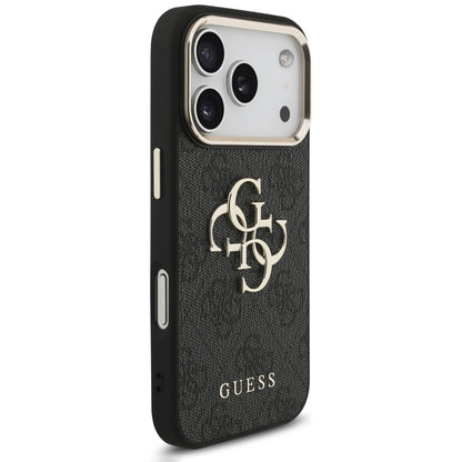Θήκη για Apple iPhone 18 Pro / 17 Pro, Guess, 4G Classic Logo με λουράκι, Μαύρο Χρυσό