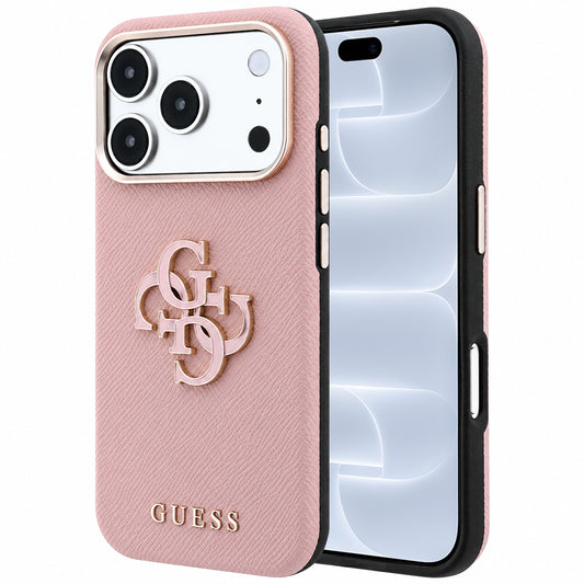 Θήκη για Apple iPhone 18 Pro / 17 Pro, Guess, Μεγάλο Λογότυπο από Ρητίνη με Υφή, Ροζ