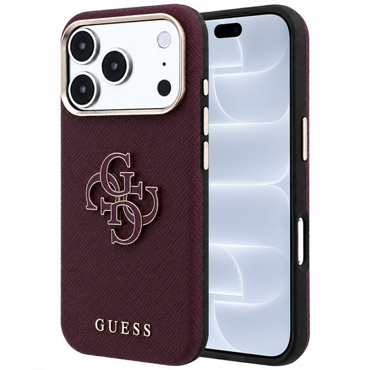 Θήκη για Apple iPhone 18 Pro / 17 Pro, Guess, Μεγάλο Λογότυπο από Ρητίνη με Υφή, Βυσσινί