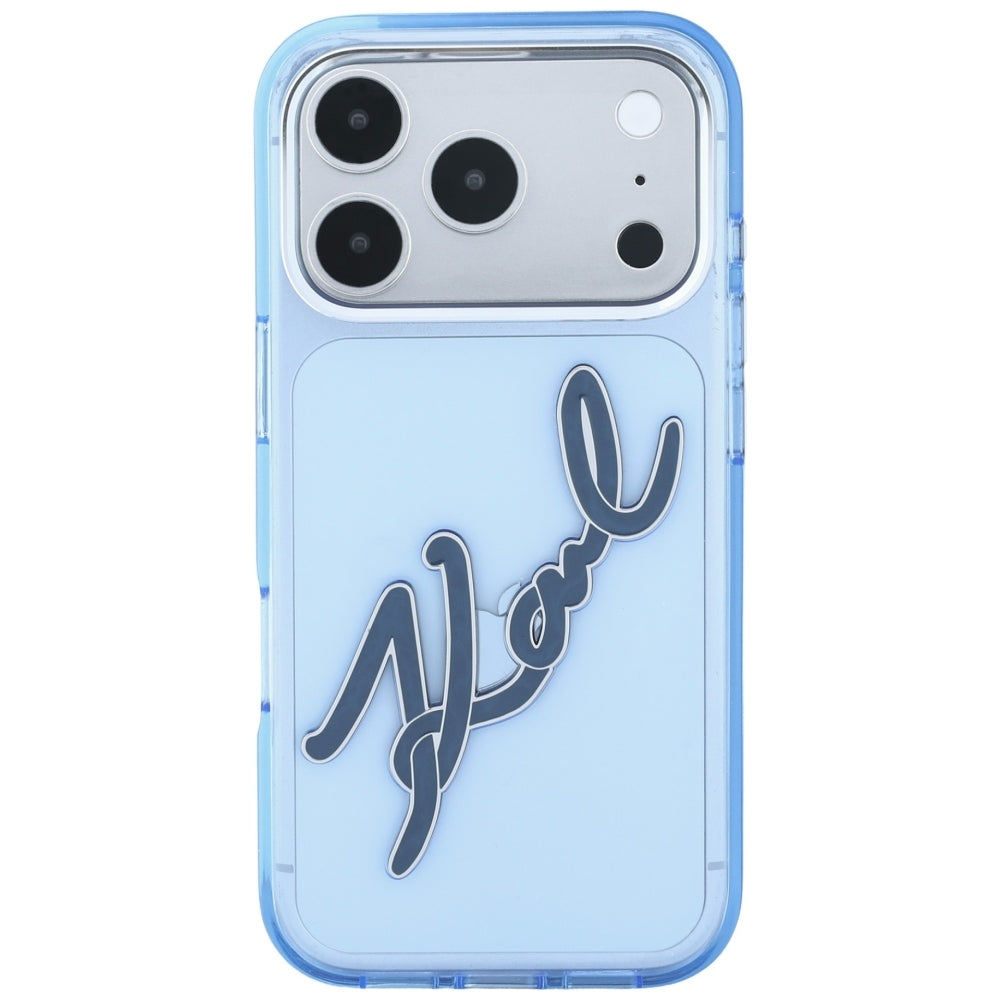 Θήκη για Apple iPhone 18 Pro / 17 Pro, Karl Lagerfeld, IML Big Signature Resin Logo και Μεταλλικό Πλαίσιο, Μπλε
