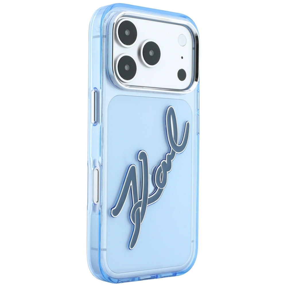 Θήκη για Apple iPhone 18 Pro / 17 Pro, Karl Lagerfeld, IML Big Signature Resin Logo και Μεταλλικό Πλαίσιο, Μπλε